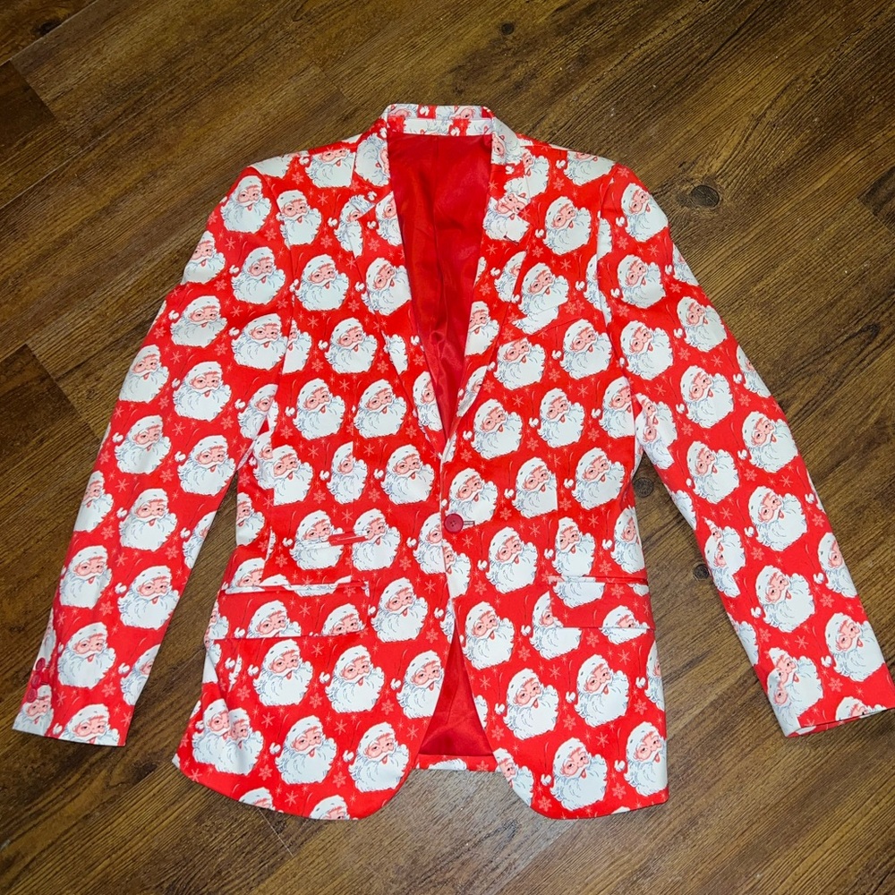 Suslo Couture Red & White Holiday Festive Slim Fit Blazer Sport Jacket Size S-38 - Picture 2 of 12